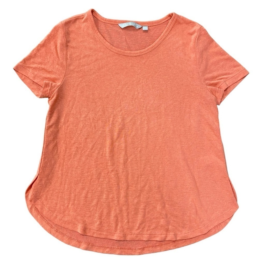 Athleta Orange Pink Knit Scoop Neck Short Sleeve Blouse Top Size XSP